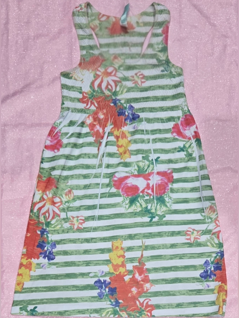 Girls' Green Stripe Floral Sundress - Sleeveless Casual Dress